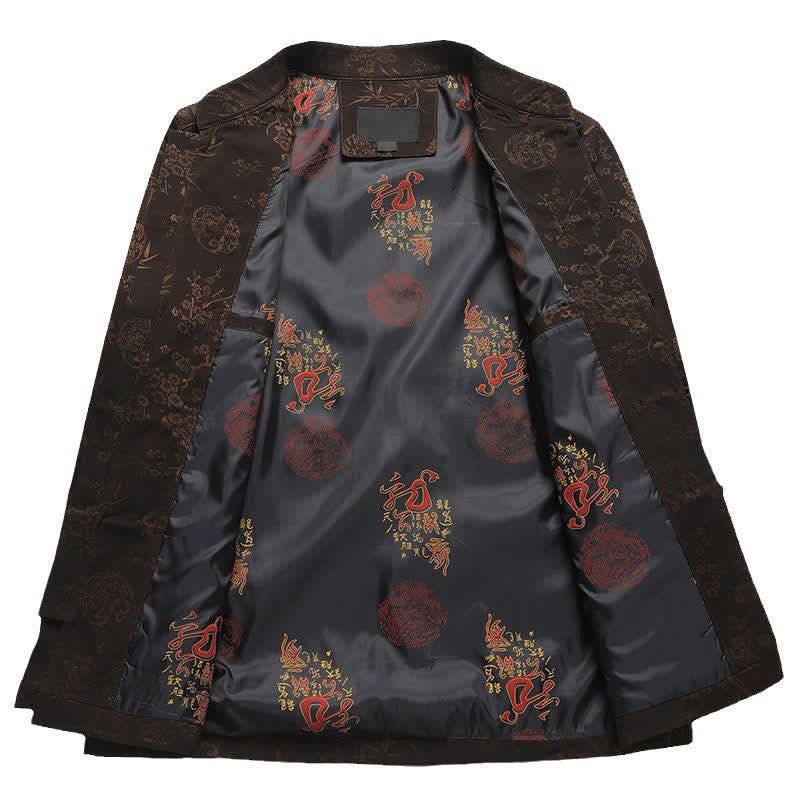 Buddha Stones Fall Winter Tang Style Vintage Mandarin Collar Frog Button Floral Men's Meditation Cloth With Pocket - image 9