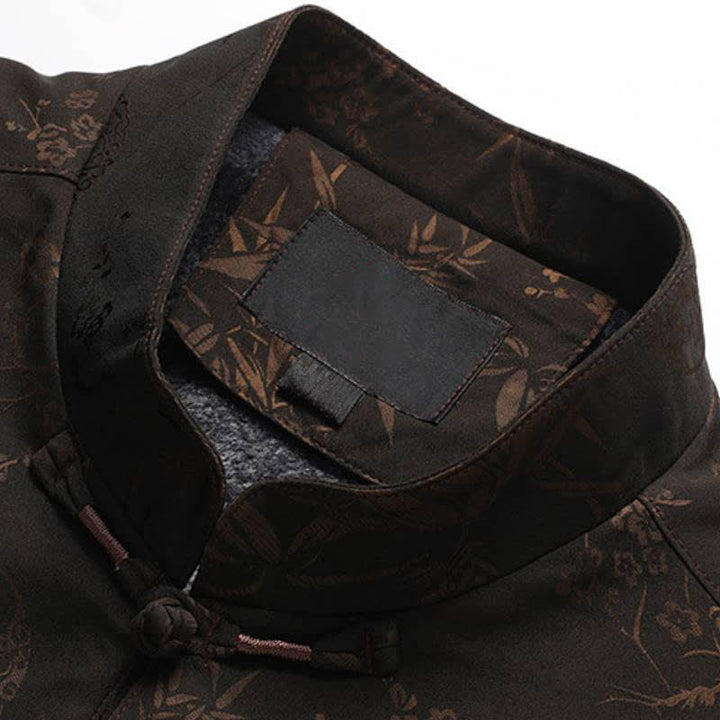 Buddha Stones Fall Winter Tang Style Vintage Mandarin Collar Frog Button Floral Men's Meditation Cloth With Pocket - image 10