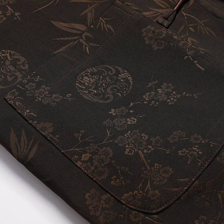 Buddha Stones Fall Winter Tang Style Vintage Mandarin Collar Frog Button Floral Men's Meditation Cloth With Pocket - image 13