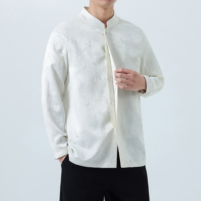Buddha Stones Fall Vintage Tang Style Mandarin Collar Floral Men's Long Sleeve Shirts - image 17