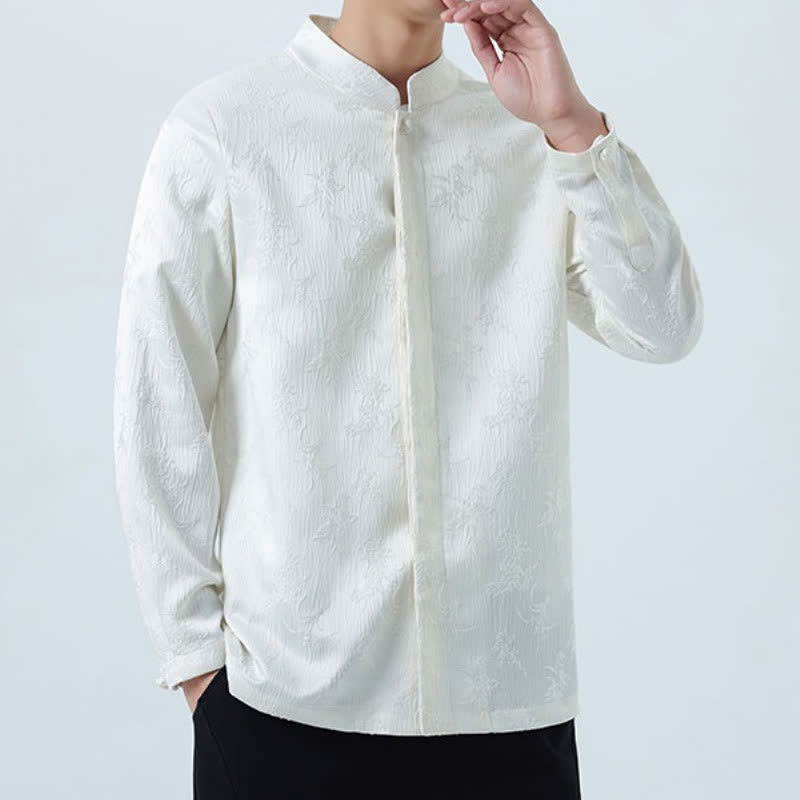 Buddha Stones Fall Vintage Tang Style Mandarin Collar Floral Men's Long Sleeve Shirts - image 15