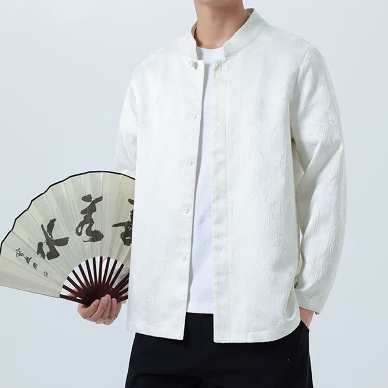 Buddha Stones Fall Vintage Tang Style Mandarin Collar Floral Men's Long Sleeve Shirts - image 16
