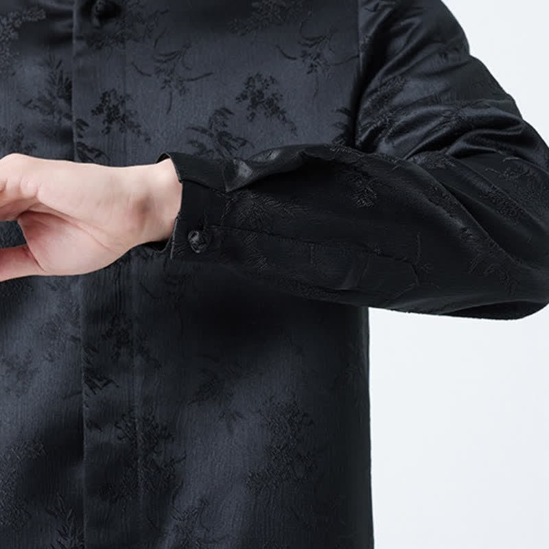 Buddha Stones Fall Vintage Tang Style Mandarin Collar Floral Men's Long Sleeve Shirts - image 10