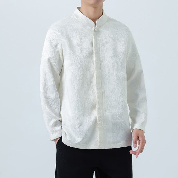 Buddha Stones Fall Vintage Tang Style Mandarin Collar Floral Men's Long Sleeve Shirts - image 13