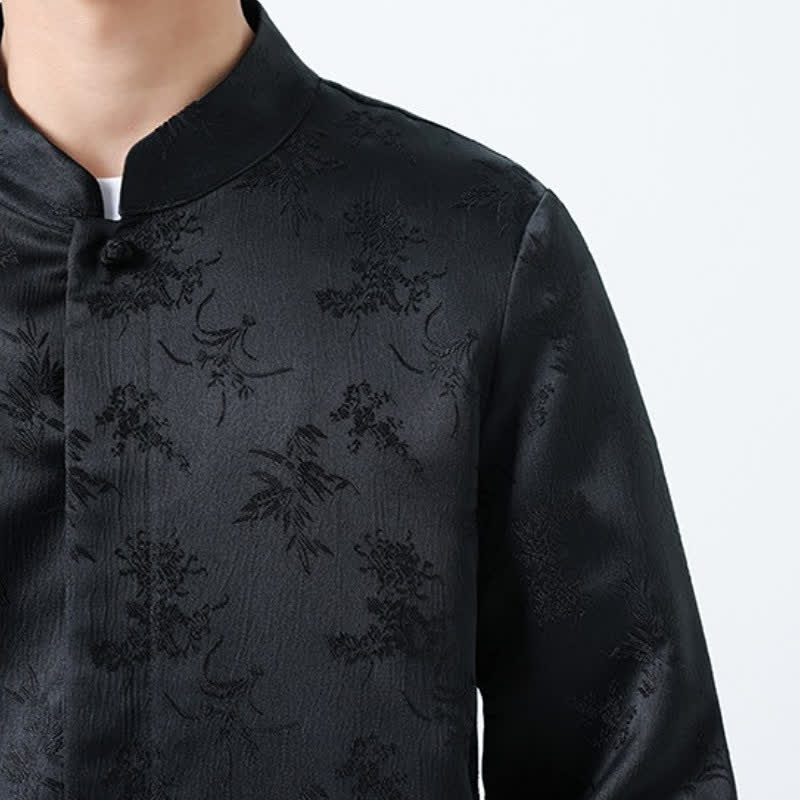 Buddha Stones Fall Vintage Tang Style Mandarin Collar Floral Men's Long Sleeve Shirts - image 9