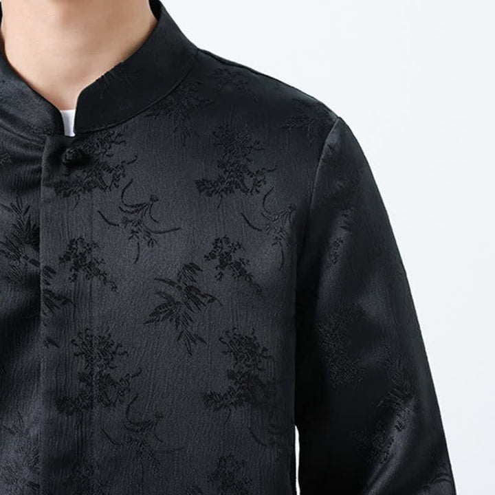 Buddha Stones Fall Vintage Tang Style Mandarin Collar Floral Men's Long Sleeve Shirts - image 9