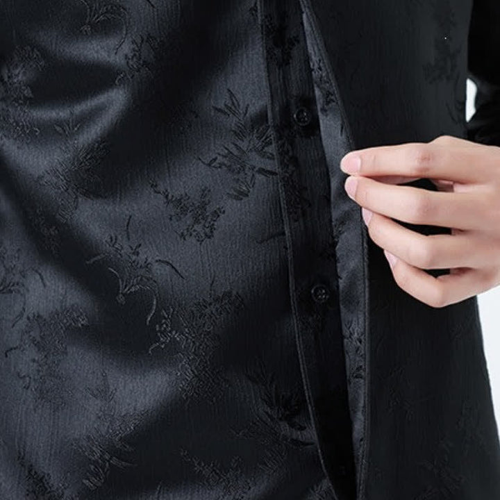 Buddha Stones Fall Vintage Tang Style Mandarin Collar Floral Men's Long Sleeve Shirts - image 11