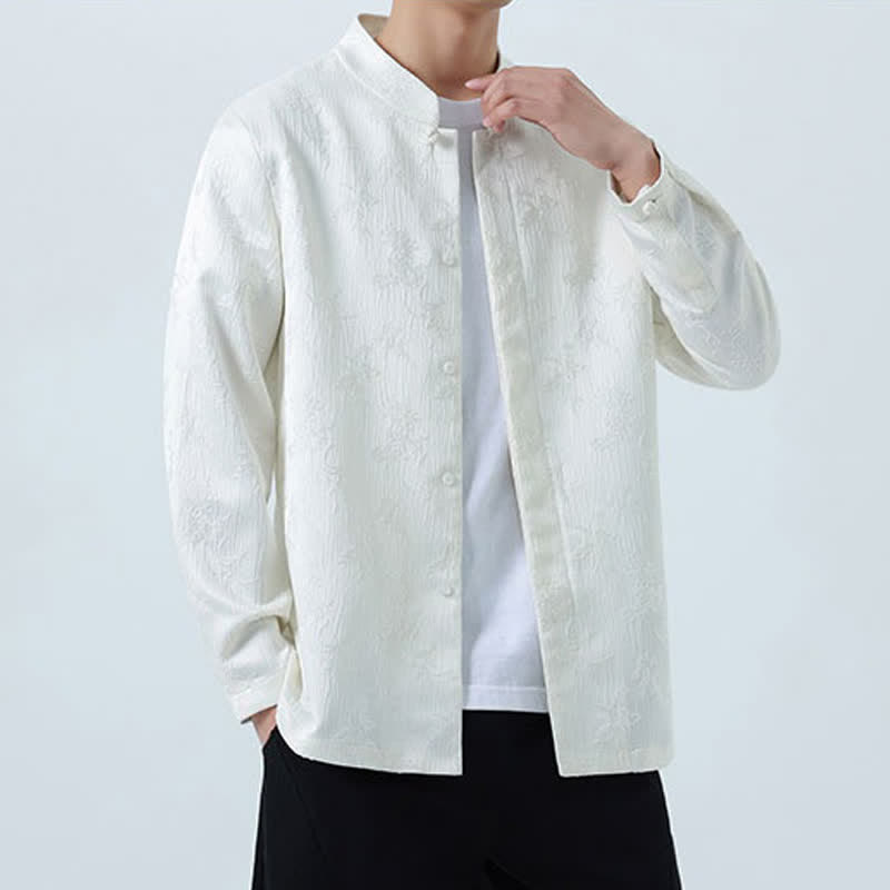 Buddha Stones Fall Vintage Tang Style Mandarin Collar Floral Men's Long Sleeve Shirts - image 19