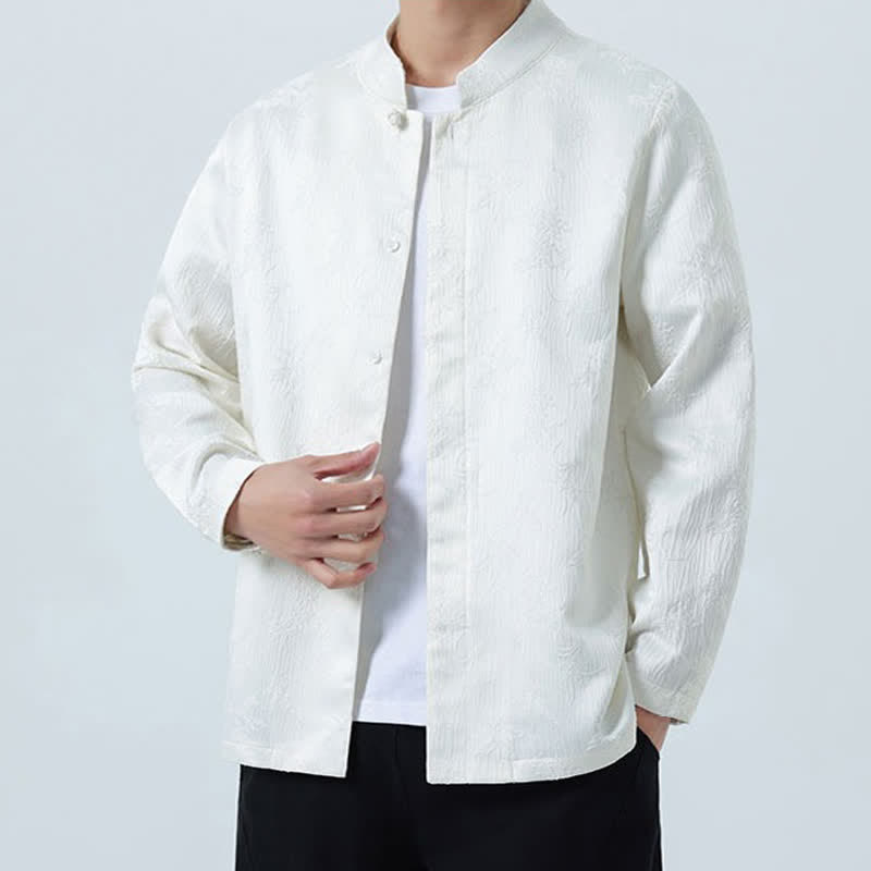 Buddha Stones Fall Vintage Tang Style Mandarin Collar Floral Men's Long Sleeve Shirts - image 18