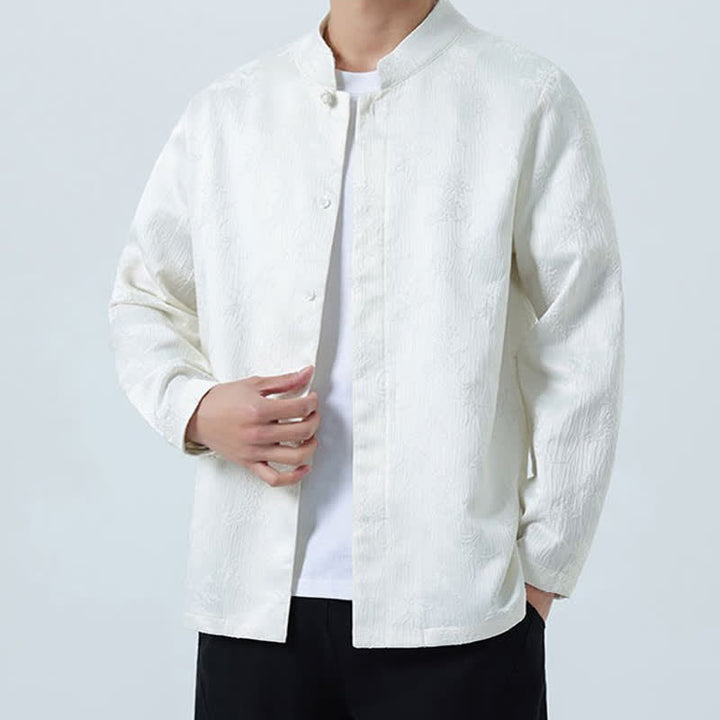 Buddha Stones Fall Vintage Tang Style Mandarin Collar Floral Men's Long Sleeve Shirts - image 18