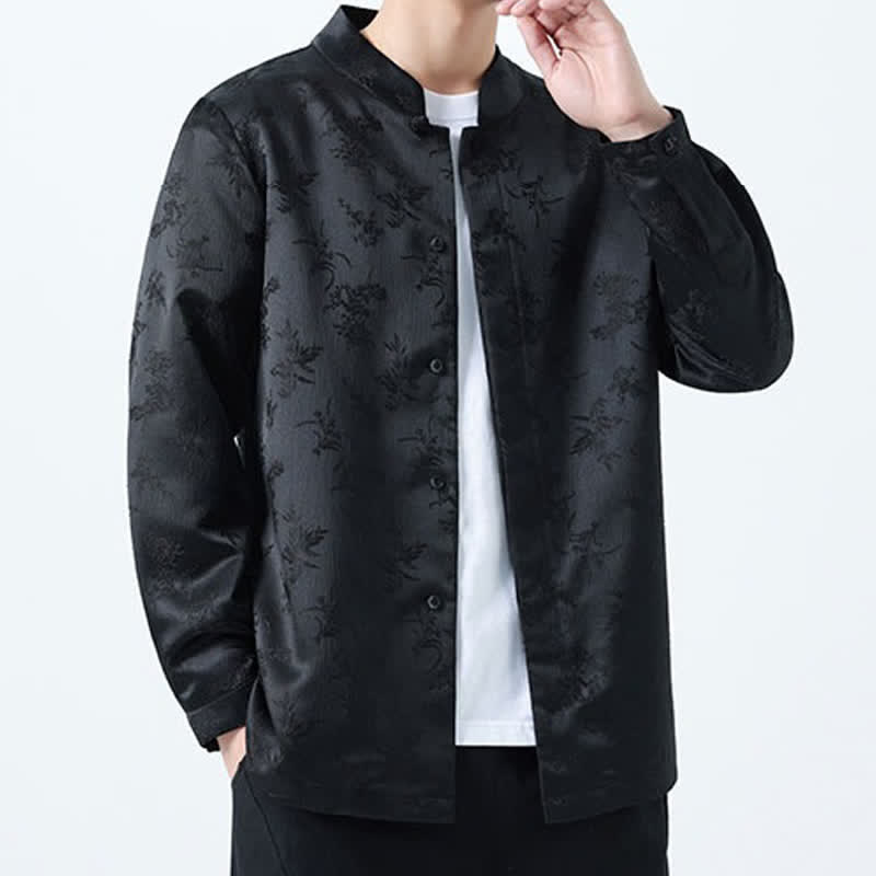 Buddha Stones Fall Vintage Tang Style Mandarin Collar Floral Men's Long Sleeve Shirts - image 5