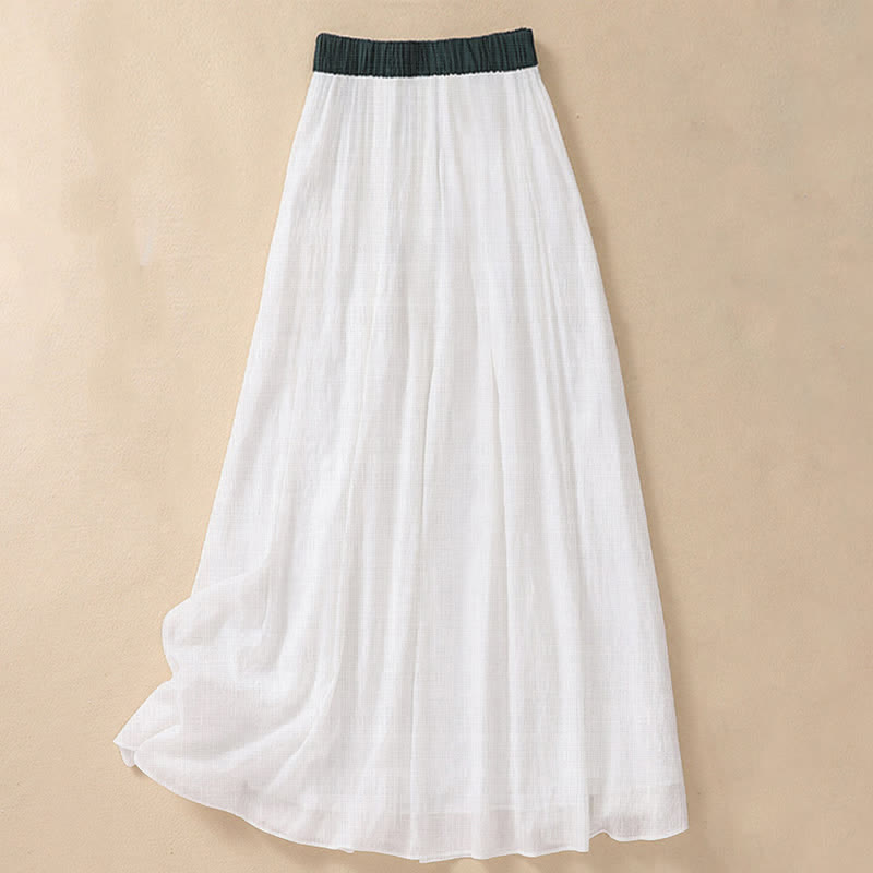 Buddha Stones Casual Contrasting Color Pleated Lace-Up Design Women's 7-8 Length Skirt - image 11