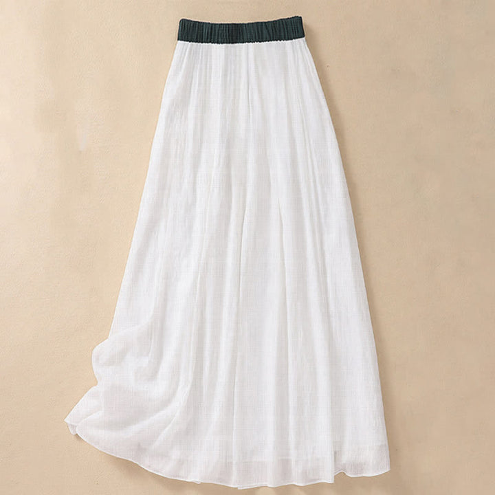 Buddha Stones Casual Contrasting Color Pleated Lace-Up Design Women's 7-8 Length Skirt - image 11