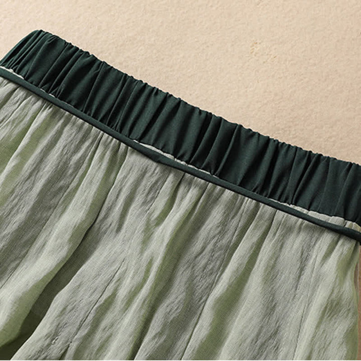 Buddha Stones Casual Contrasting Color Pleated Lace-Up Design Women's 7-8 Length Skirt - image 25
