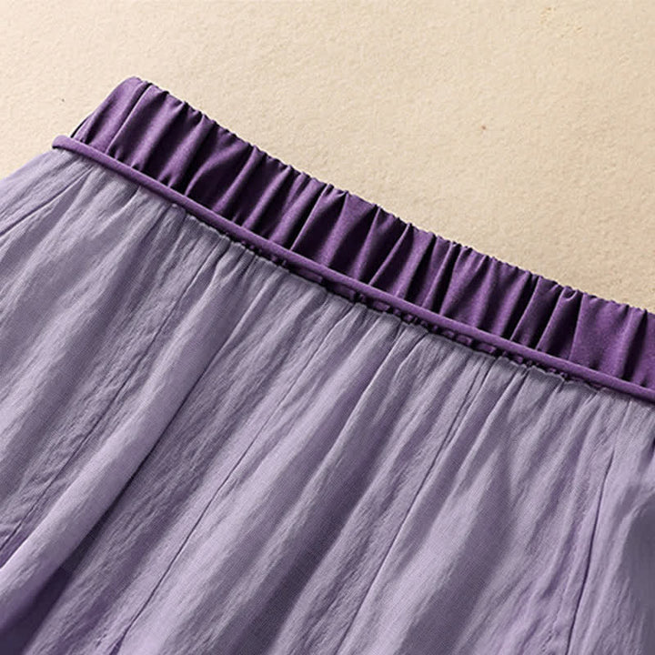 Buddha Stones Casual Contrasting Color Pleated Lace-Up Design Women's 7-8 Length Skirt - image 19