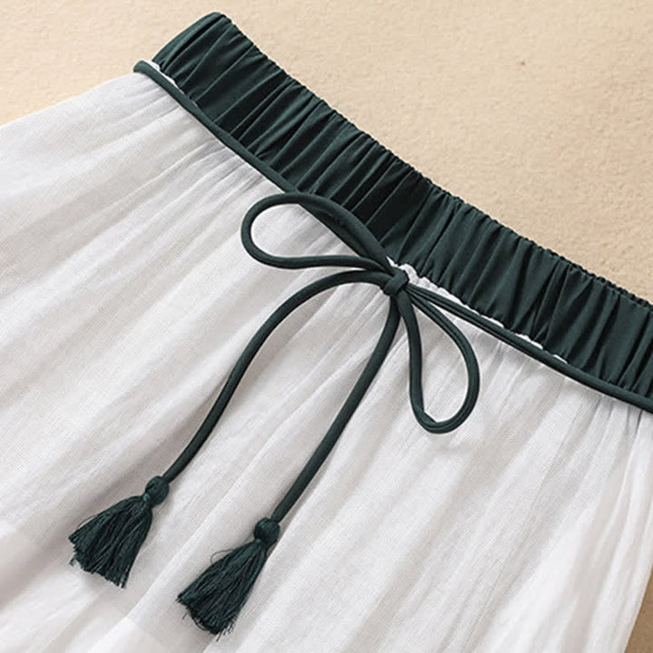 Buddha Stones Casual Contrasting Color Pleated Lace-Up Design Women's 7-8 Length Skirt - image 12