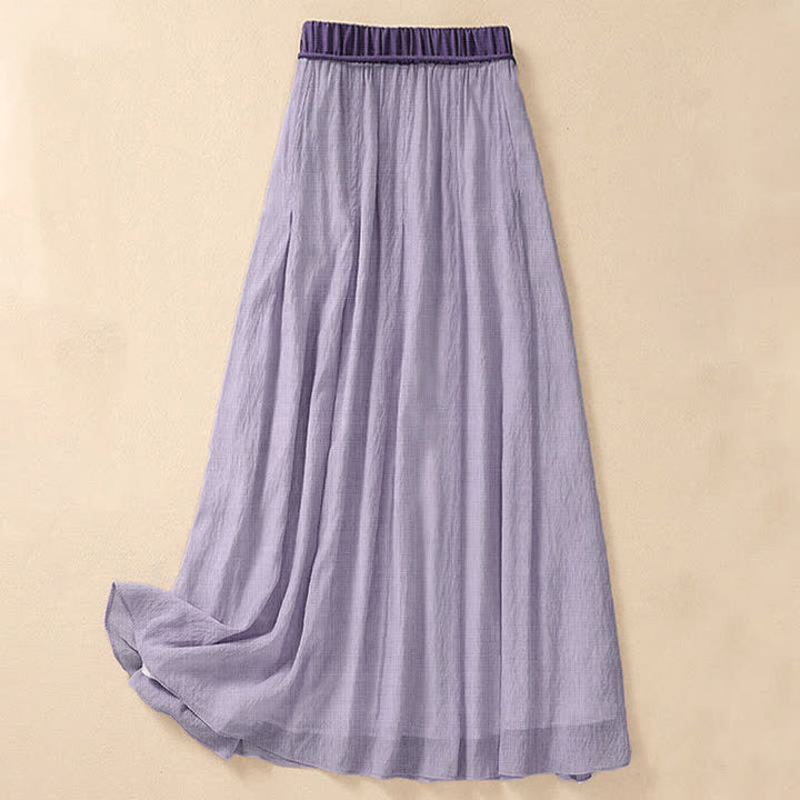 Buddha Stones Casual Contrasting Color Pleated Lace-Up Design Women's 7-8 Length Skirt - image 17