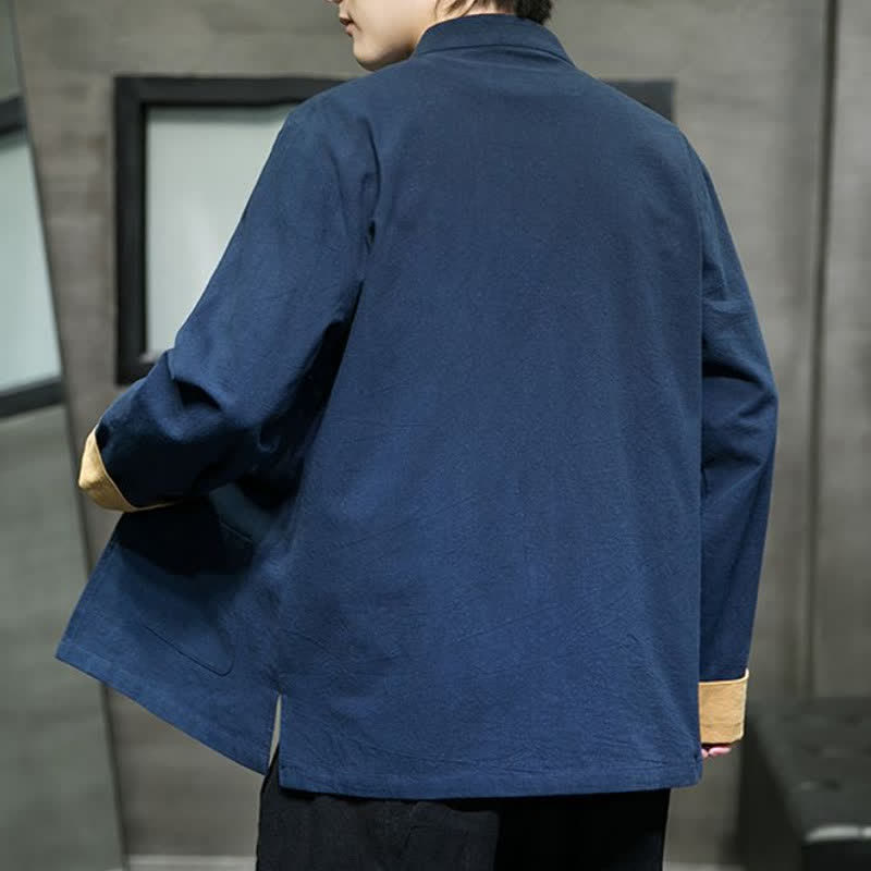 Buddha Stones Fall Winter Tang Style Vintage Frog Button Crane Clouds Embroidery Pattern Cotton Men's Jacket With Pockets - image 19