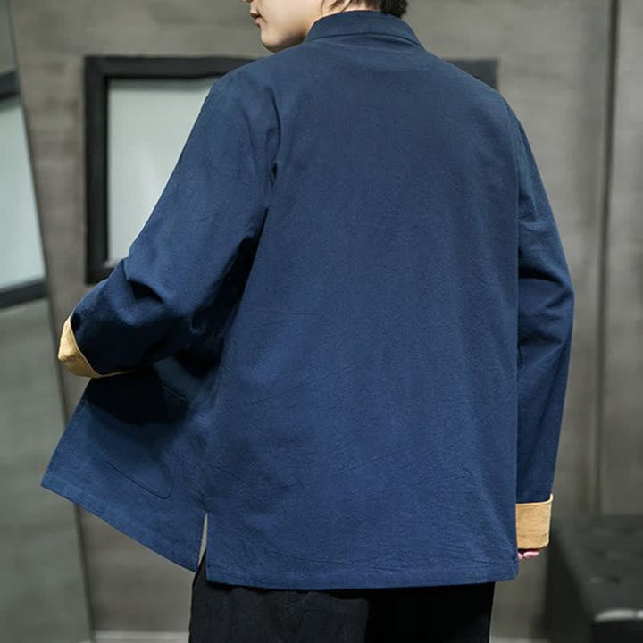 Buddha Stones Fall Winter Tang Style Vintage Frog Button Crane Clouds Embroidery Pattern Cotton Men's Jacket With Pockets - image 19