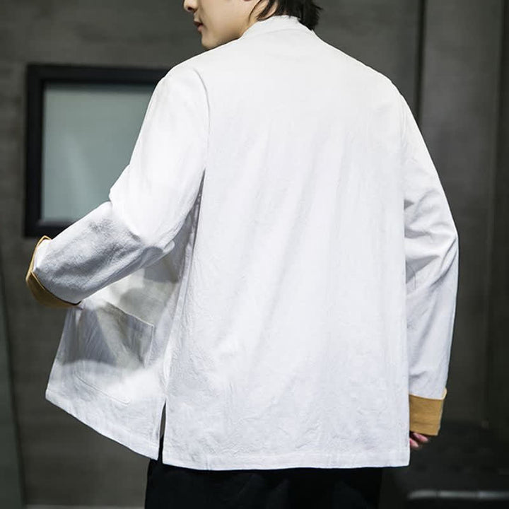 Buddha Stones Fall Winter Tang Style Vintage Frog Button Crane Clouds Embroidery Pattern Cotton Men's Jacket With Pockets - image 30