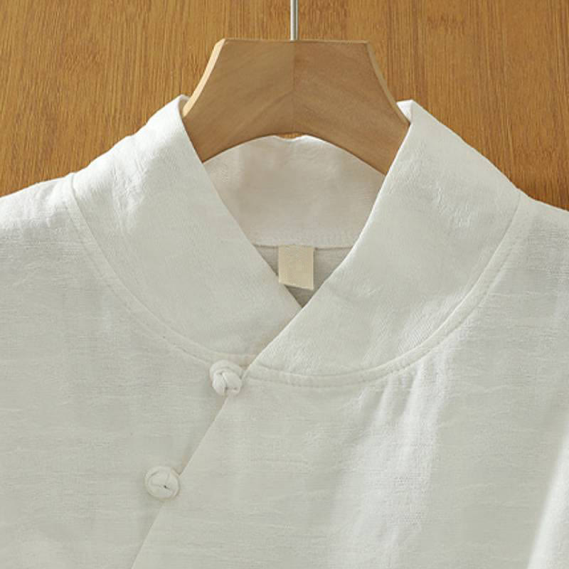 Buddha Stones Spring Fall Tang Style Minimalist Mandarin Collar Solid Women's Long Sleeve Shirts - image 3