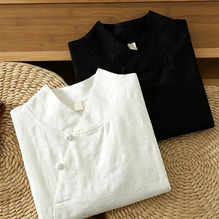 Buddha Stones Spring Fall Tang Style Minimalist Mandarin Collar Solid Women's Long Sleeve Shirts - image 15