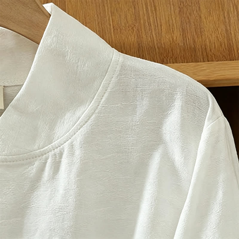 Buddha Stones Spring Fall Tang Style Minimalist Mandarin Collar Solid Women's Long Sleeve Shirts - image 6