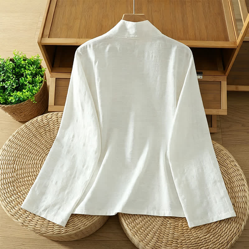 Buddha Stones Spring Fall Tang Style Minimalist Mandarin Collar Solid Women's Long Sleeve Shirts - image 2