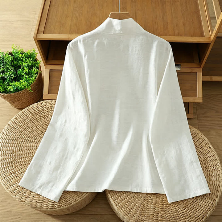 Buddha Stones Spring Fall Tang Style Minimalist Mandarin Collar Solid Women's Long Sleeve Shirts - image 2
