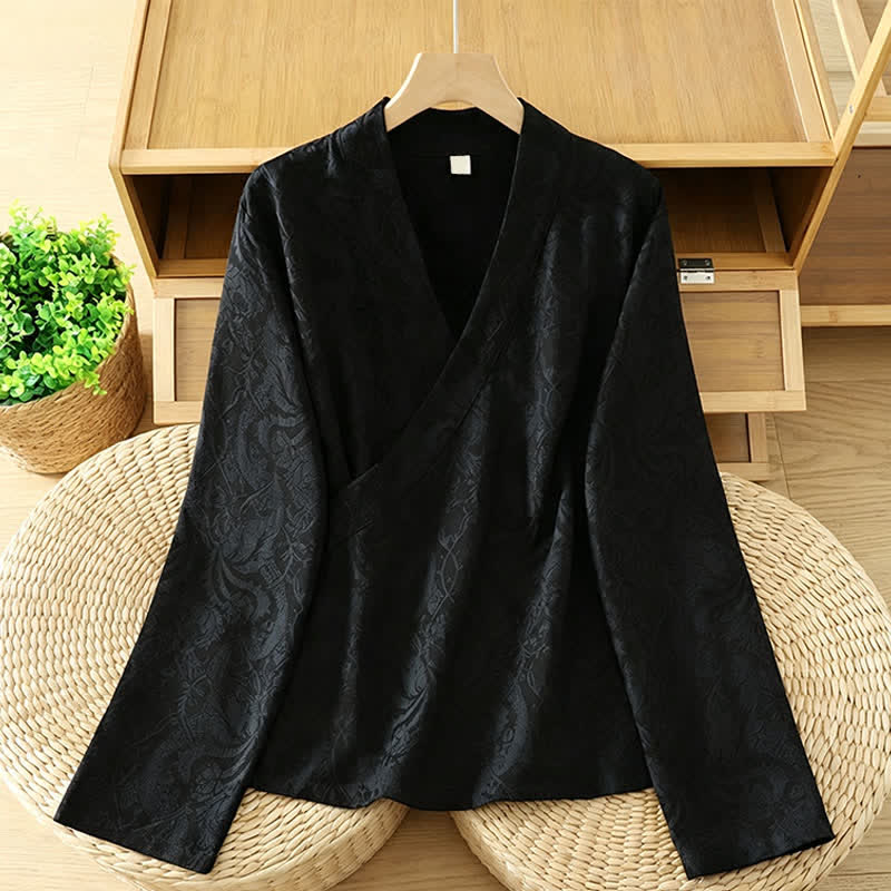 Buddha Stones Fall Tang Style Vintage Drawstring Floral Women's Kimono - Black - US6, UK/AU10, EU38 (XL) - image 9