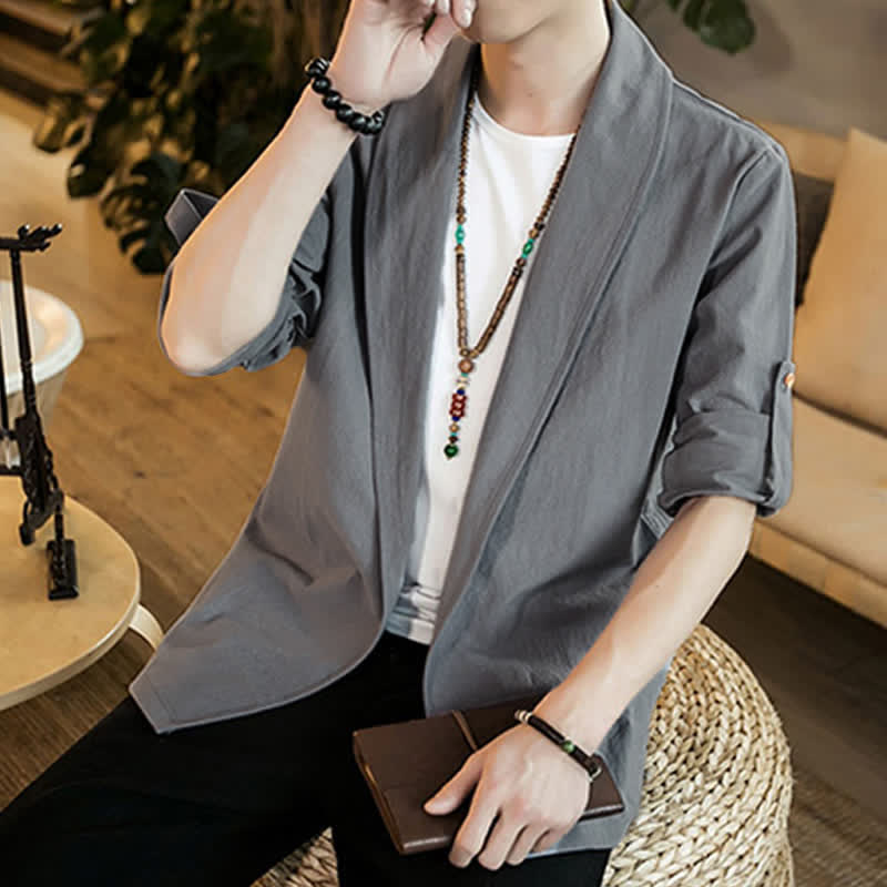 Buddha Stones Spring Fall Casual Minimalist Solid Men's Kimono - image 9