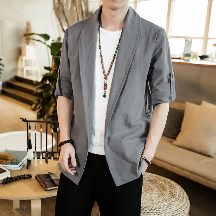 Buddha Stones Spring Fall Casual Minimalist Solid Men's Kimono - image 7