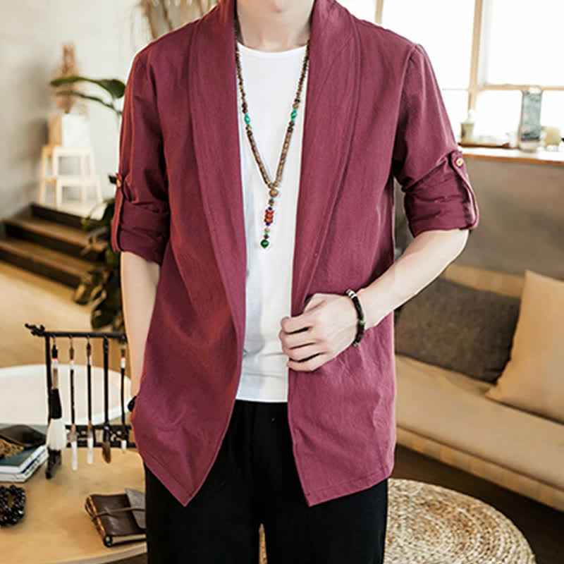 Buddha Stones Spring Fall Casual Minimalist Solid Men's Kimono - image 21