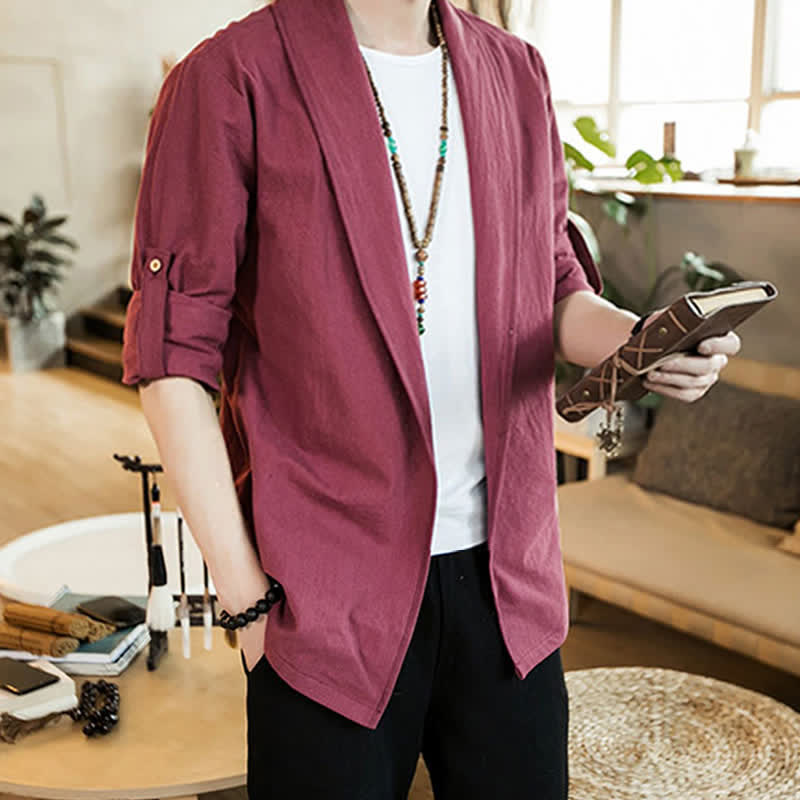Buddha Stones Spring Fall Casual Minimalist Solid Men's Kimono - image 20