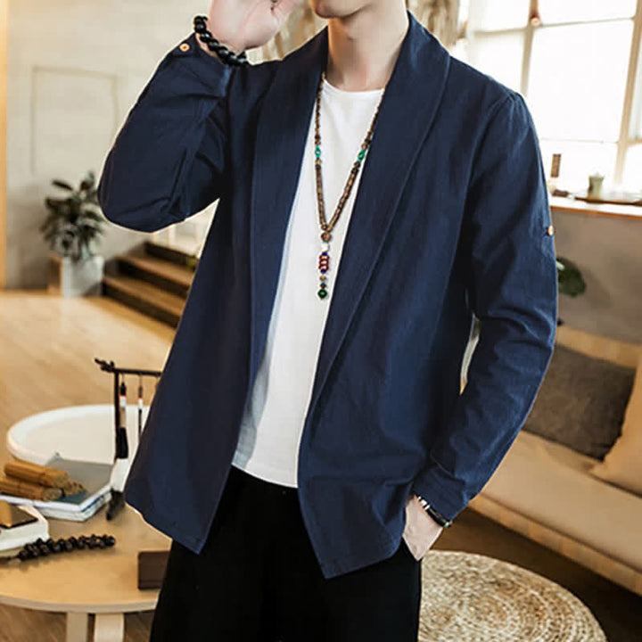 Buddha Stones Spring Fall Casual Minimalist Solid Men's Kimono - image 4