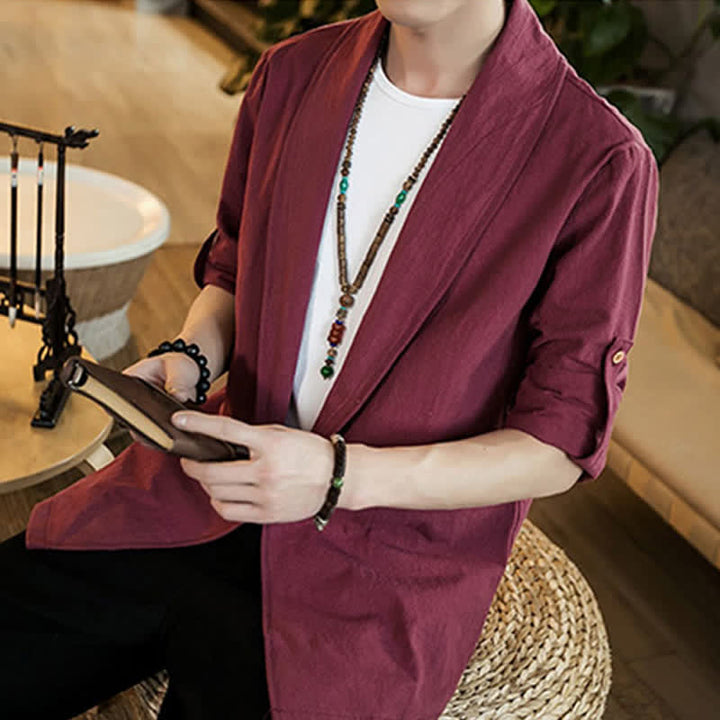 Buddha Stones Spring Fall Casual Minimalist Solid Men's Kimono - image 23