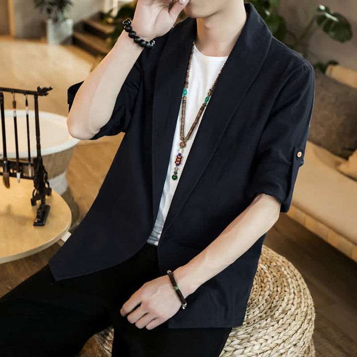 Buddha Stones Spring Fall Casual Minimalist Solid Men's Kimono - image 18