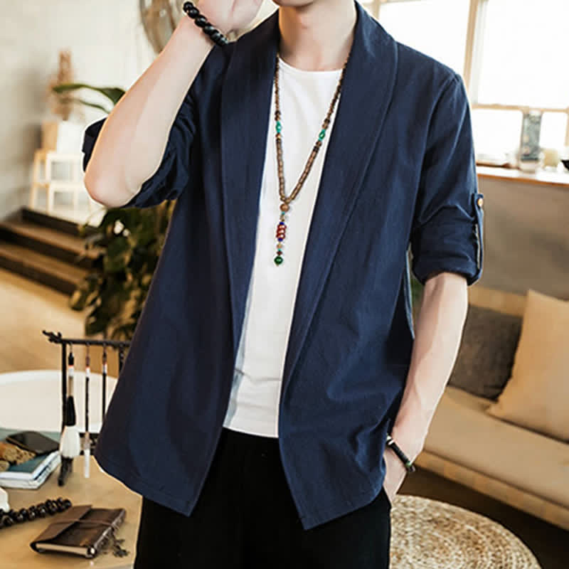 Buddha Stones Spring Fall Casual Minimalist Solid Men's Kimono - image 2