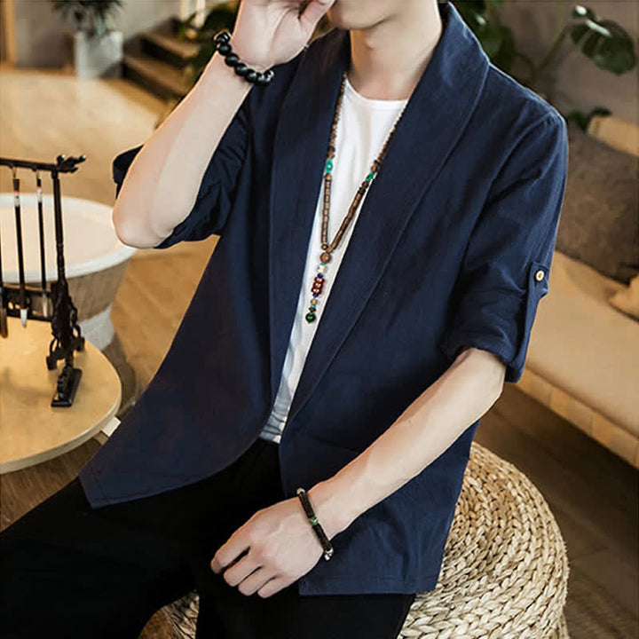 Buddha Stones Spring Fall Casual Minimalist Solid Men's Kimono - image 5
