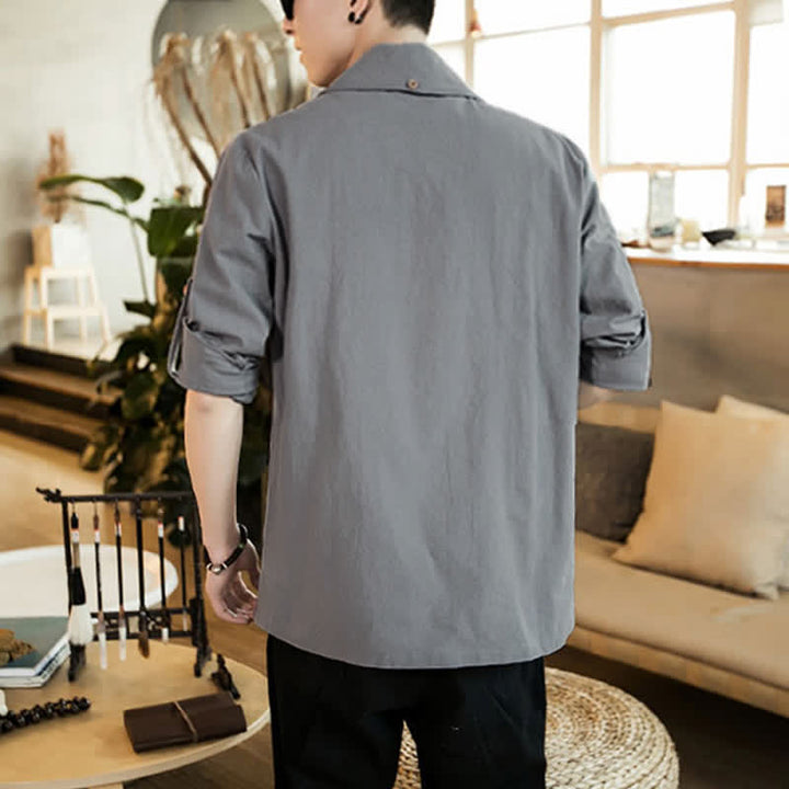 Buddha Stones Spring Fall Casual Minimalist Solid Men's Kimono - image 8