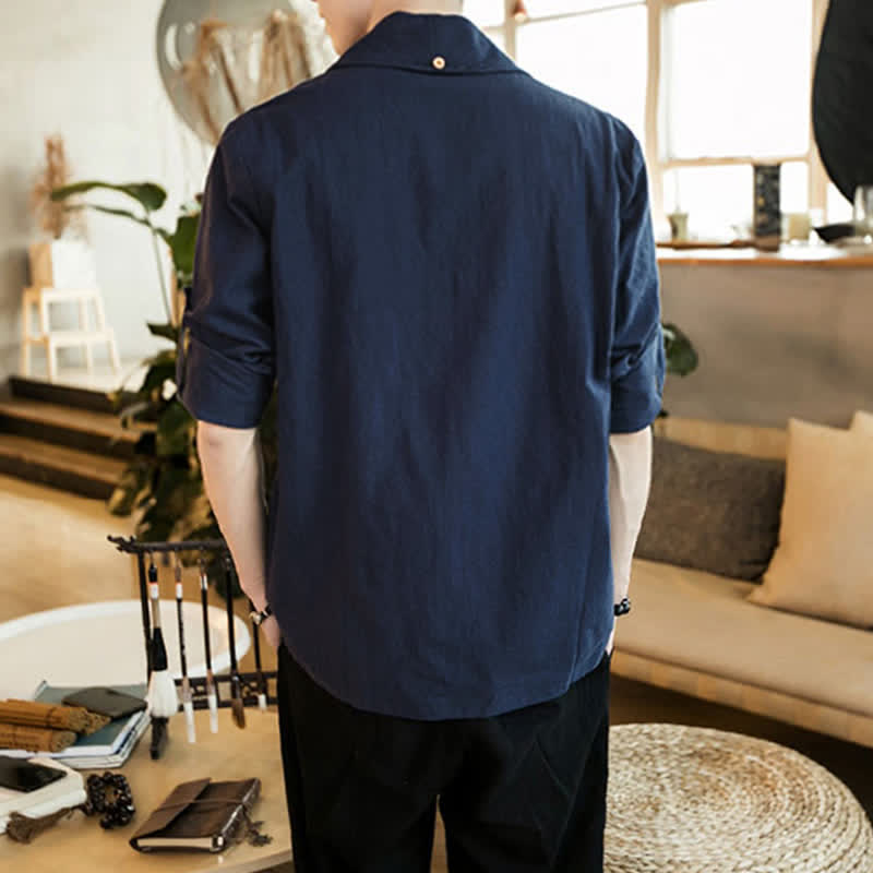 Buddha Stones Spring Fall Casual Minimalist Solid Men's Kimono - image 3