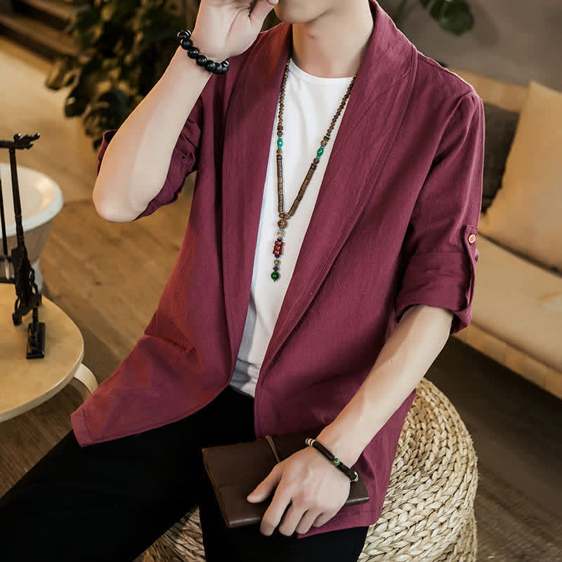 Buddha Stones Spring Fall Casual Minimalist Solid Men's Kimono - image 22