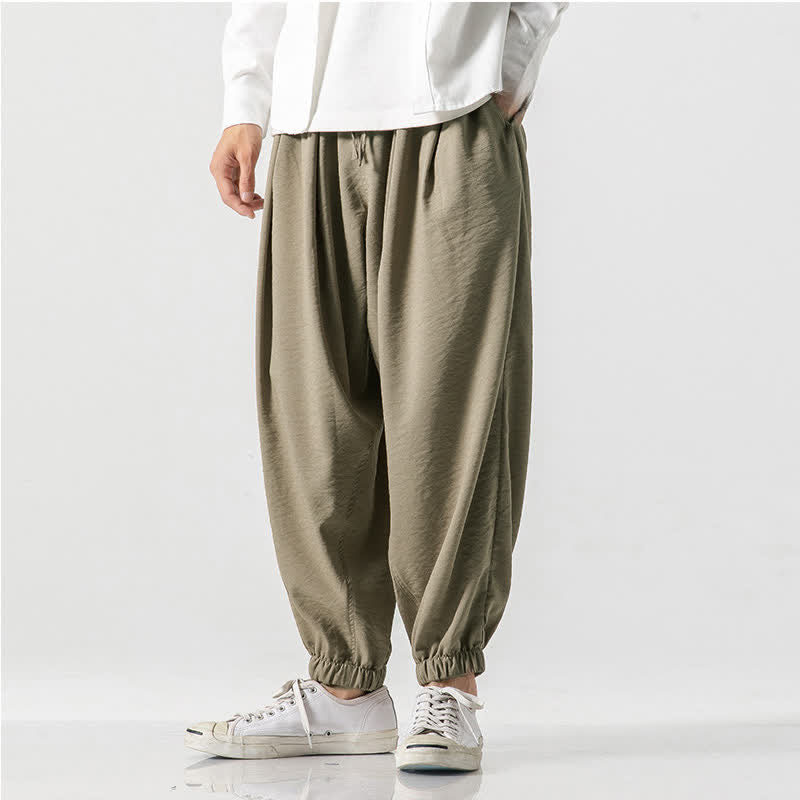 Buddha Stones Spring Summer Casual Drawstring Solid Cropped Pants Men's Tapered Pants With Pocket - image 3