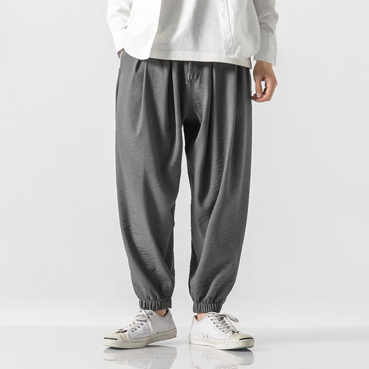Buddha Stones Spring Summer Casual Drawstring Solid Cropped Pants Men's Tapered Pants With Pocket - DarkGray - US/UK/AU46, EU56 (5XL) - image 21