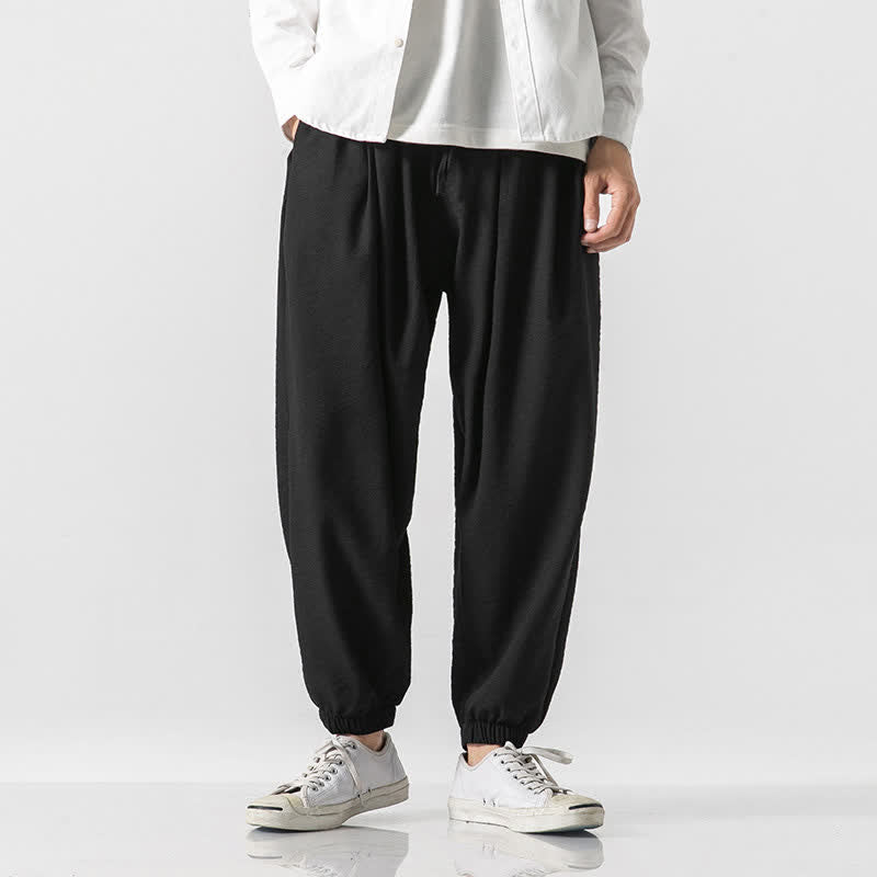 Buddha Stones Spring Summer Casual Drawstring Solid Cropped Pants Men's Tapered Pants With Pocket - Black - US/UK/AU46, EU56 (5XL) - image 5