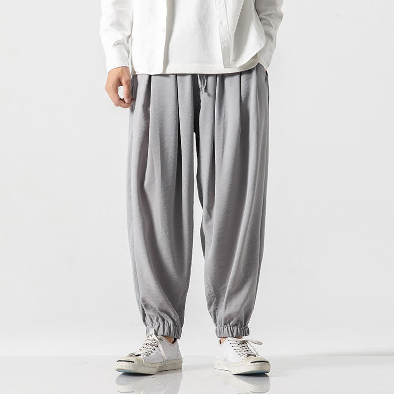Buddha Stones Spring Summer Casual Drawstring Solid Cropped Pants Men's Tapered Pants With Pocket - LightGray - US/UK/AU46, EU56 (5XL) - image 30