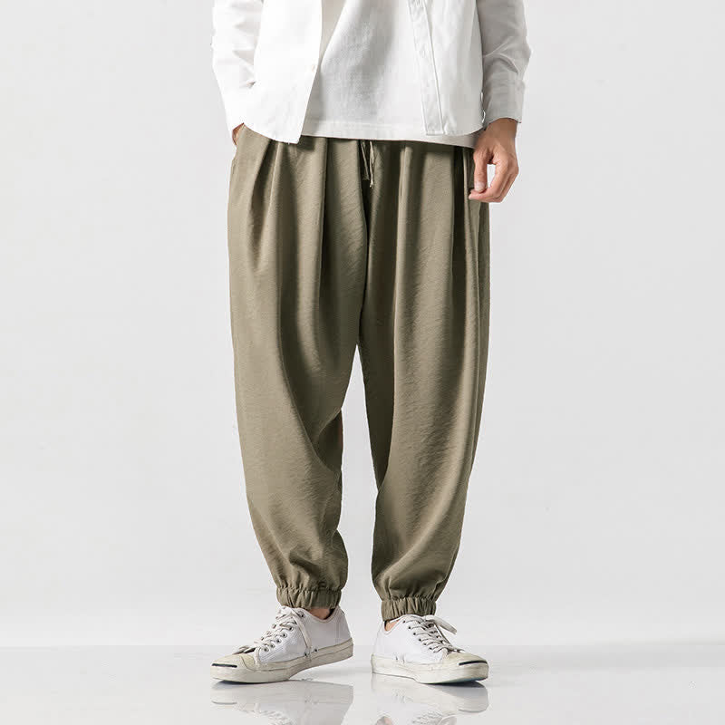 Buddha Stones Spring Summer Casual Drawstring Solid Cropped Pants Men's Tapered Pants With Pocket - Tan - US/UK/AU46, EU56 (5XL) - image 0