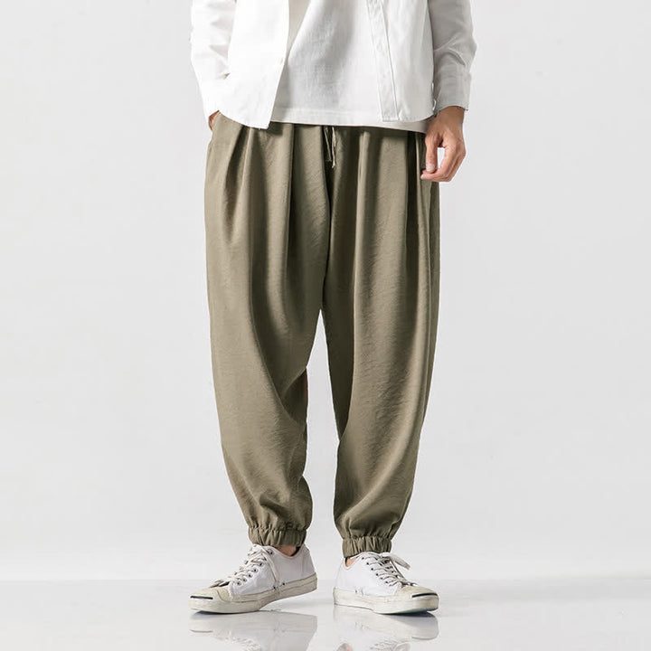 Buddha Stones Spring Summer Casual Drawstring Solid Cropped Pants Men's Tapered Pants With Pocket - Tan - US/UK/AU46, EU56 (5XL) - image 0