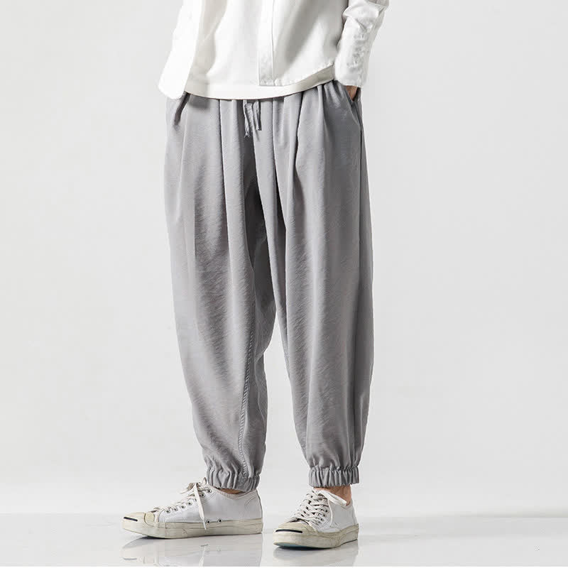 Buddha Stones Spring Summer Casual Drawstring Solid Cropped Pants Men's Tapered Pants With Pocket - image 32