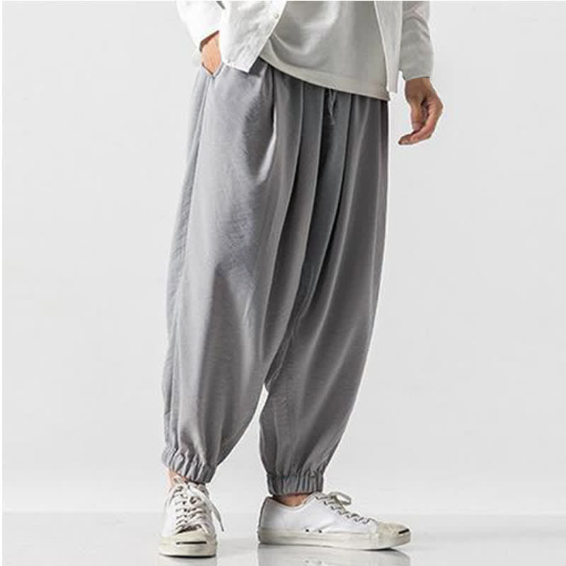 Buddha Stones Spring Summer Casual Drawstring Solid Cropped Pants Men's Tapered Pants With Pocket - image 31